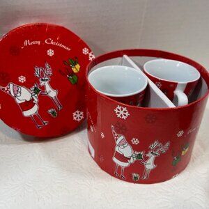 VTG 90's 2 Pc Set Christmas Porcelain Expresso Mini Cup/Saucer Santa & Reindeer